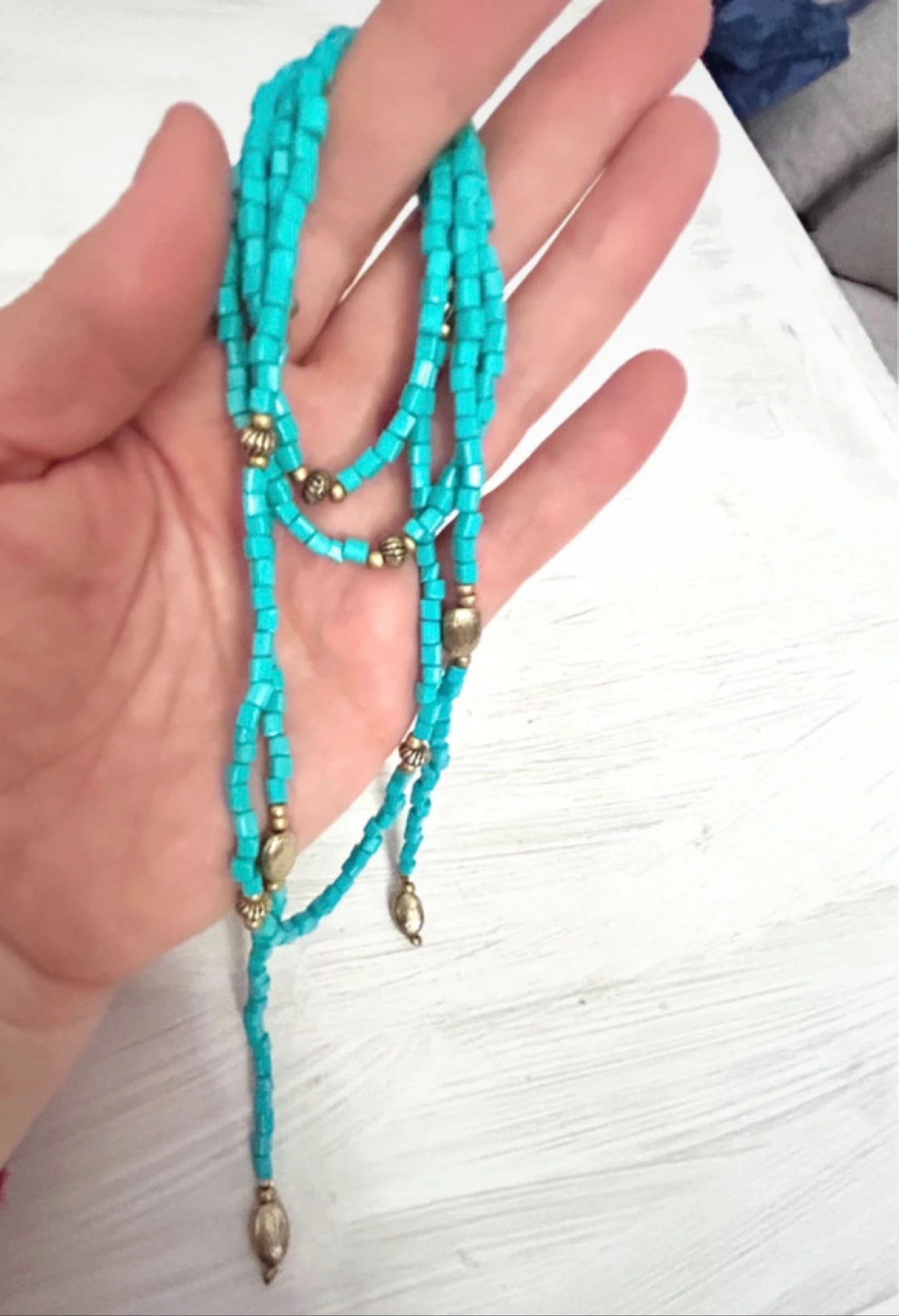 Collar vintage de  rocalla color turquesa multi posiciones  – photo 2